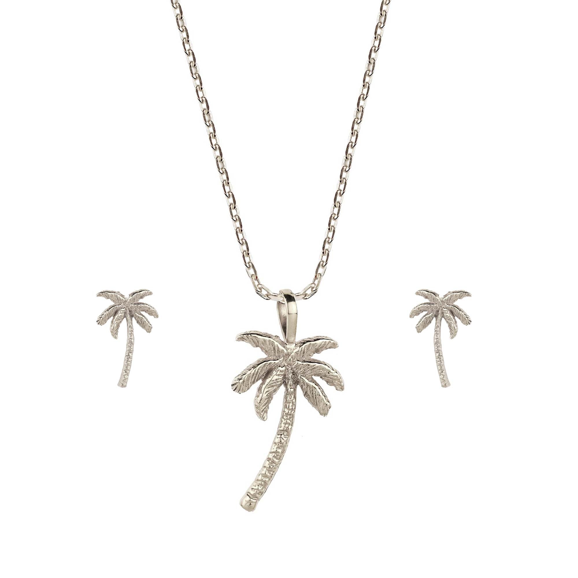 Oasis Palm Silver Necklace and Stud Earring Set