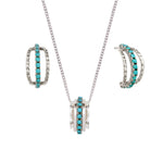 Silver and Turquoise Necklace and Earring Gift Set, Silver and Turquoise Pave Set Spinning Necklace, Pave Set Turquoise Hoop Earrings, December Birthstone Jewellery Gift Set