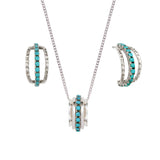 Silver and Turquoise Necklace and Earring Gift Set, Silver and Turquoise Pave Set Spinning Necklace, Pave Set Turquoise Hoop Earrings, December Birthstone Jewellery Gift Set