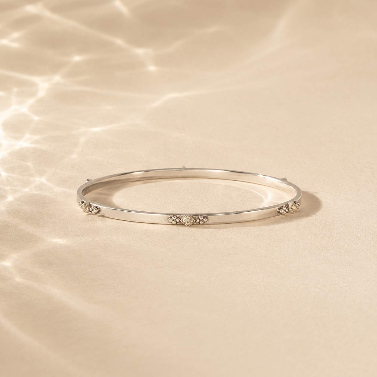Sterling Silver White Topaz Stacking Bangle, White Topaz Stacking Bangle, White Topaz Silver Bangle