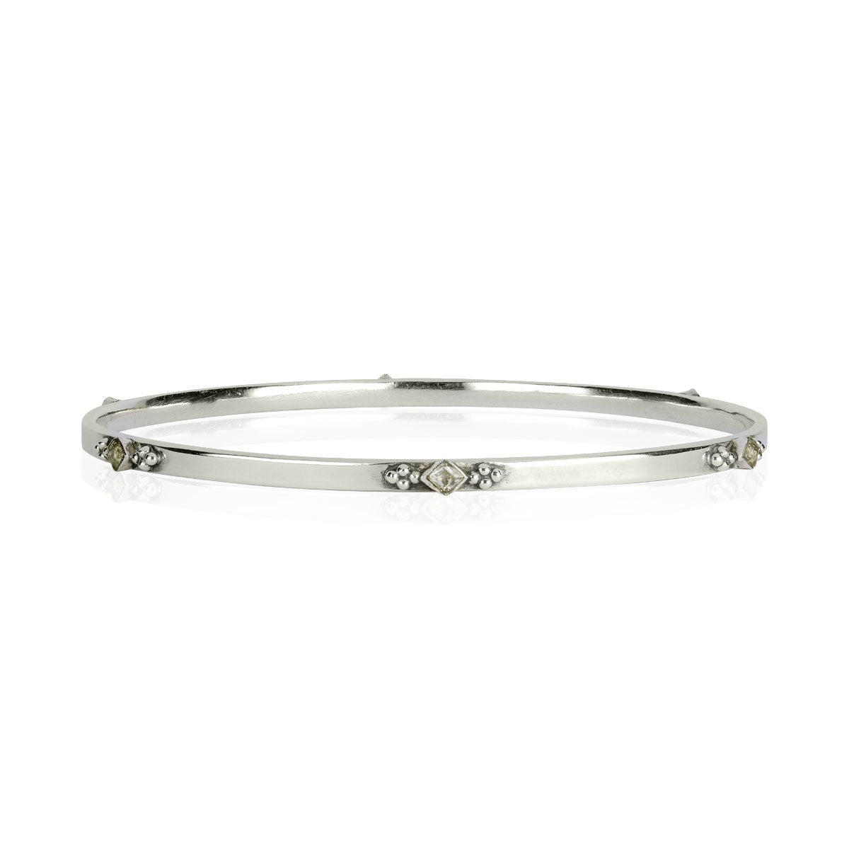 Sterling Silver and White Topaz Stacking Bangle, Handmade Silver Stacking Bangle, White Topaz Silver Bangle, April Birthstone Silver Bangle