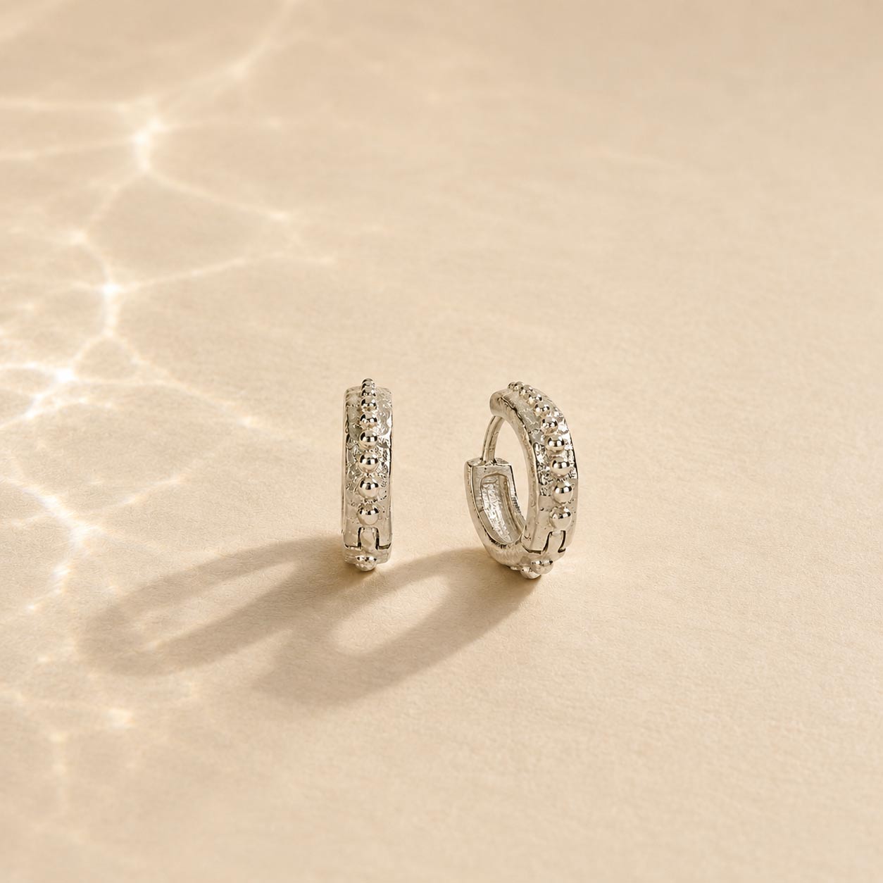 Handmade Sterling Silver Beaded Huggie Hoops, Silver Huggie Hoop Earrings, Beaded Huggie Hoop Earrings
