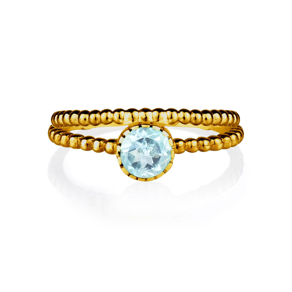 Blue Topaz Double Band Gold Ring