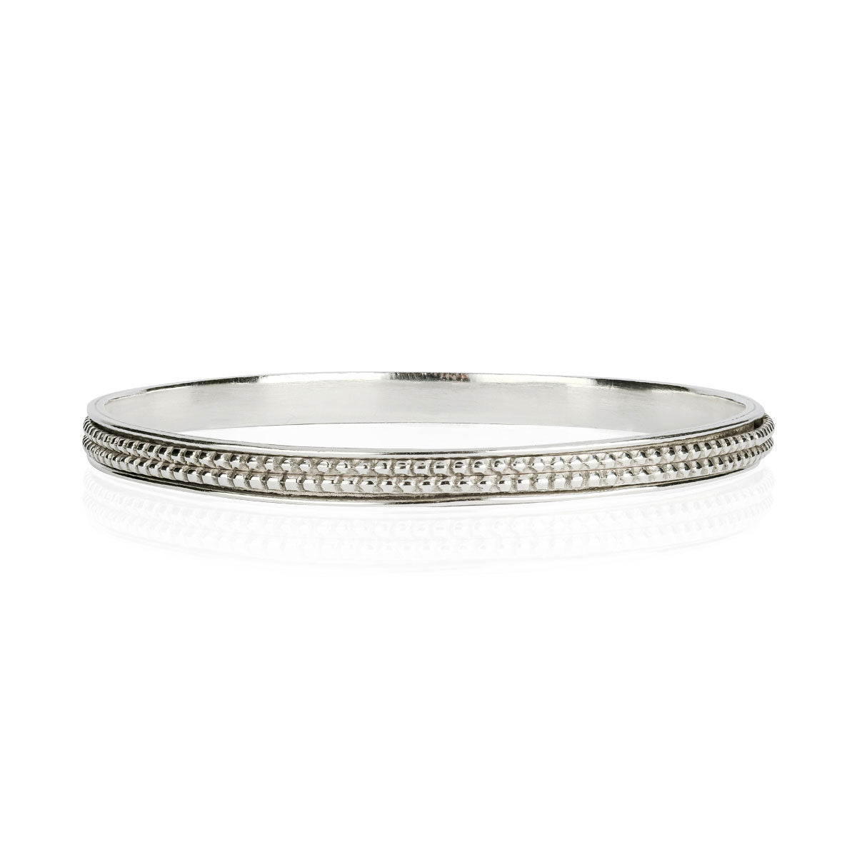Rawa Bead Spinning Bangle, Sterling Silver Double Band Spinning Bangle, Beaded Silver Spinning Bracelet