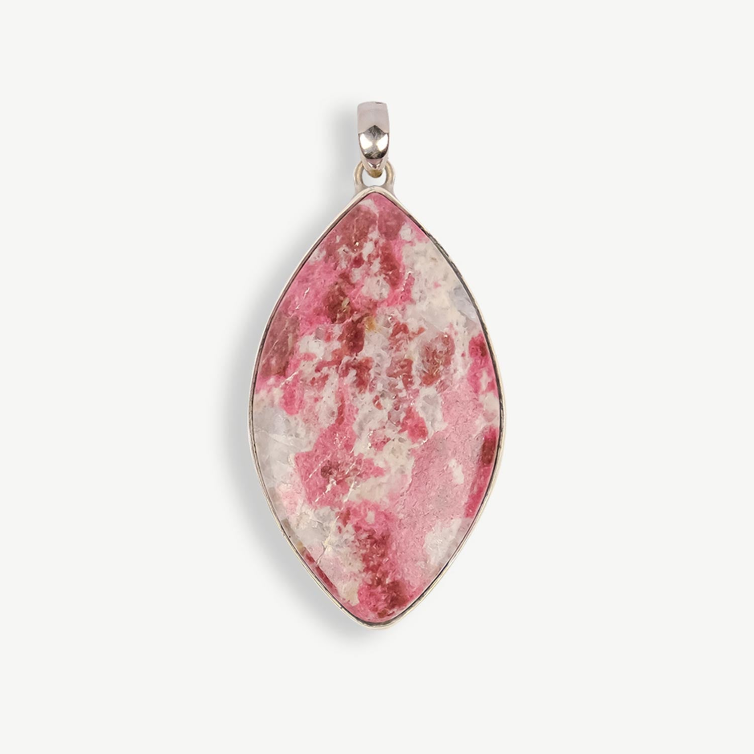 Rhodochrosite Pendant, Pink and Cream Stone Pendant, Silver Set Rhodochrosite Pendant