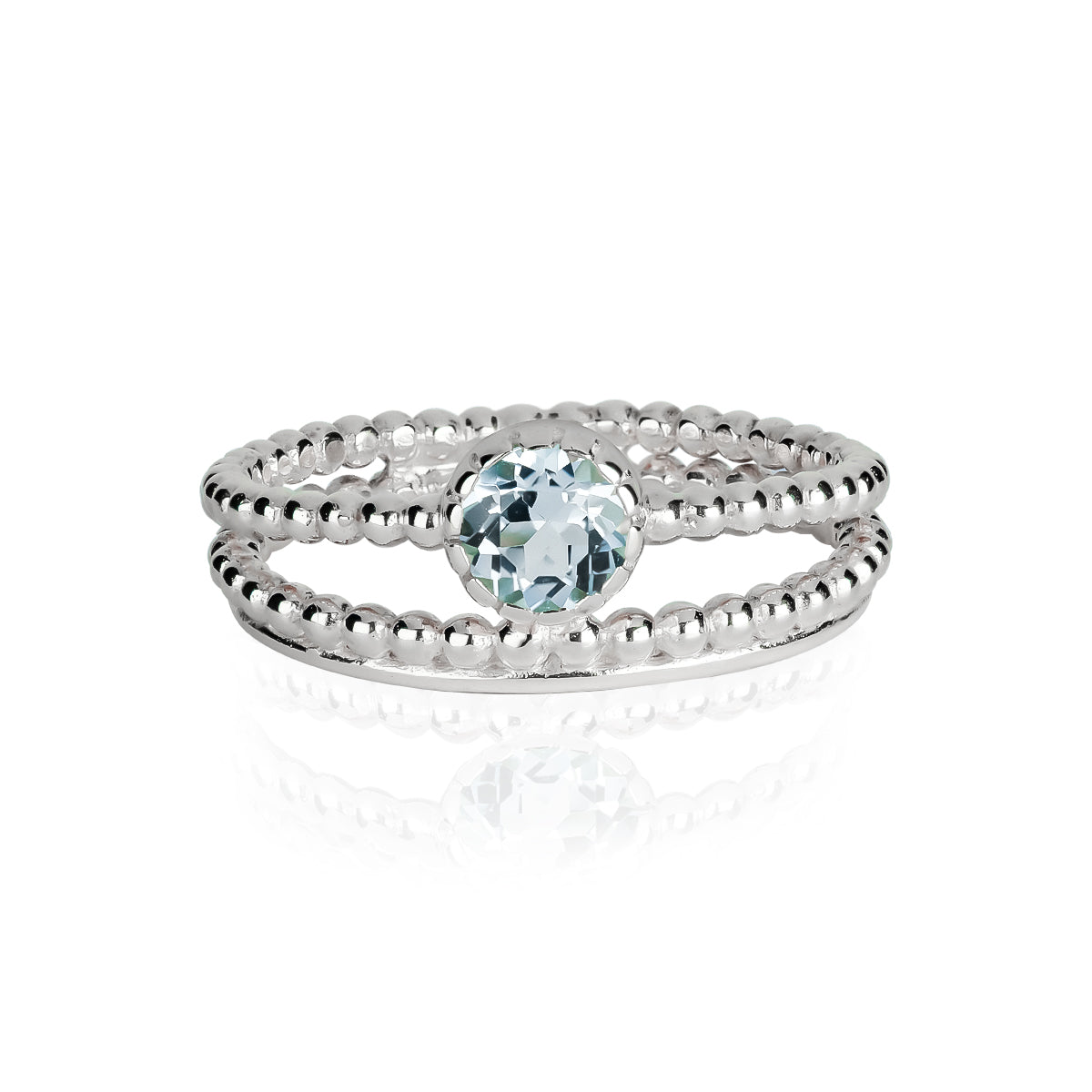 Sterling Silver Double Band Stacking Ring, Blue Topaz Stacking Ring, November Birthstone Stack Ring, Silver Double Band Blue Topaz Ring