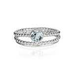 Sterling Silver Double Band Stacking Ring, Blue Topaz Stacking Ring, November Birthstone Stack Ring, Silver Double Band Blue Topaz Ring