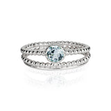 Sterling Silver Double Band Stacking Ring, Blue Topaz Stacking Ring, November Birthstone Stack Ring, Silver Double Band Blue Topaz Ring