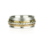 Three band spinning ring, Mixed metal textured spin ring, Mixed metal spinner ring
