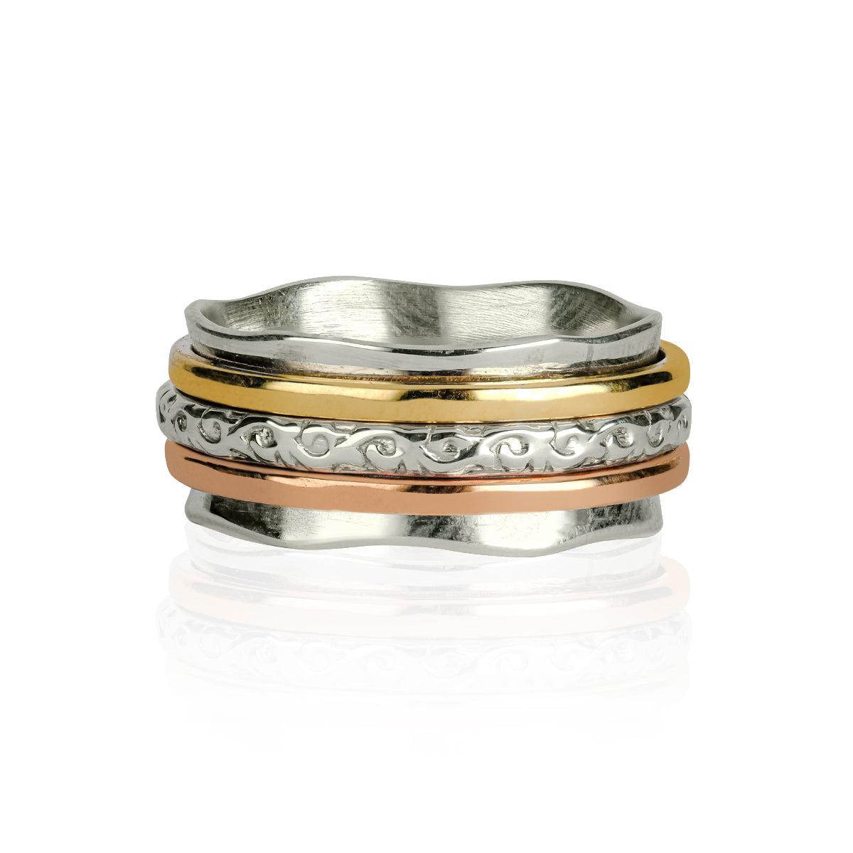 Mixed Metal Spinning Ring, Scalloped Edge Spinning Ring, Handmade Spin Ring, Embossed Spinner Ring