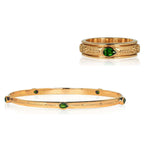 Gold Spinning Ring with Green gemstones and matching stacking bangle