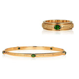 Gold Spinning Ring with Green gemstones and matching stacking bangle