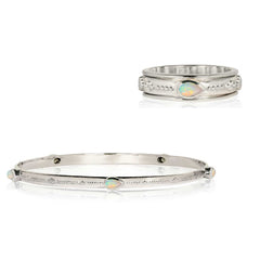 Sterling Silver and Opal Spinning Ring and Stacking Bangle Set