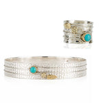 Sterling Silver and Turquoise Chunky Ring and Bangle Set, Secret Garden Ring and Bangle Set, December Birthstone ring and bangle