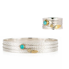 Sterling Silver and Turquoise Chunky Ring and Bangle Set, Secret Garden Ring and Bangle Set, December Birthstone ring and bangle