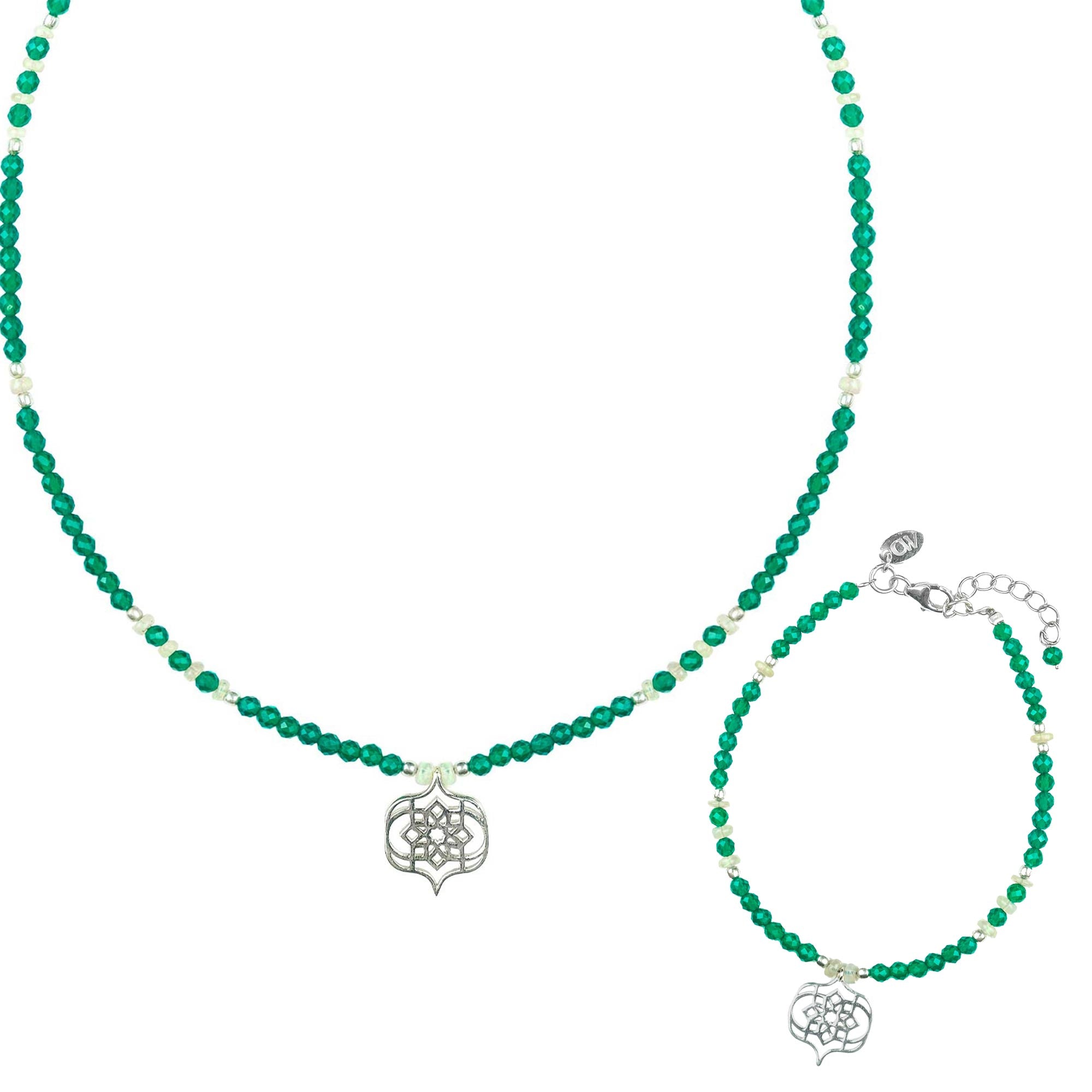 Sevilla Green Gemstone Beaded Necklace and Bracelet Set