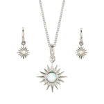 Eclipse Silver Necklace and Earrings Set, Opal Sun Necklace and Huggie Hoop Earrings, October Birthstone Necklace and Earring Set, Opal Silver Necklace and Earrings, Sun Necklace and Earrings