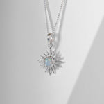 Sterling silver and opal necklace, Opal silver sun necklace, Silver Solar Eclipse Necklace, Opal Sun Silver Necklace