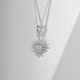 Sterling silver and opal necklace, Opal silver sun necklace, Silver Solar Eclipse Necklace, Opal Sun Silver Necklace