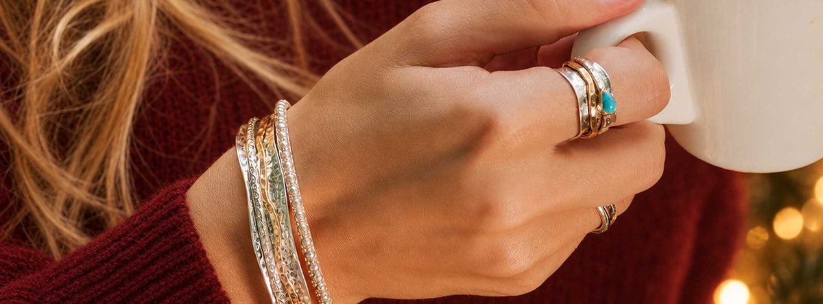 15% Off Sets, Mixed Metal Jewellery, Silver Spinning Rings, Spinning Bangle, Turquoise Jewellery, Gifts For Her