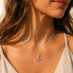 Pretty Fan Necklace, Silver Fan Necklace, Blue Gemstone Fan Pendant, Blue Topaz Fan Pendant, November Birthstone Necklace