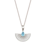 Silver Fan Necklace, Blue Topaz Fan Necklace, November Birthstone Necklace, Delicate Silver Fan Necklace