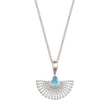 Silver Fan Necklace, Blue Topaz Fan Necklace, November Birthstone Necklace, Delicate Silver Fan Necklace