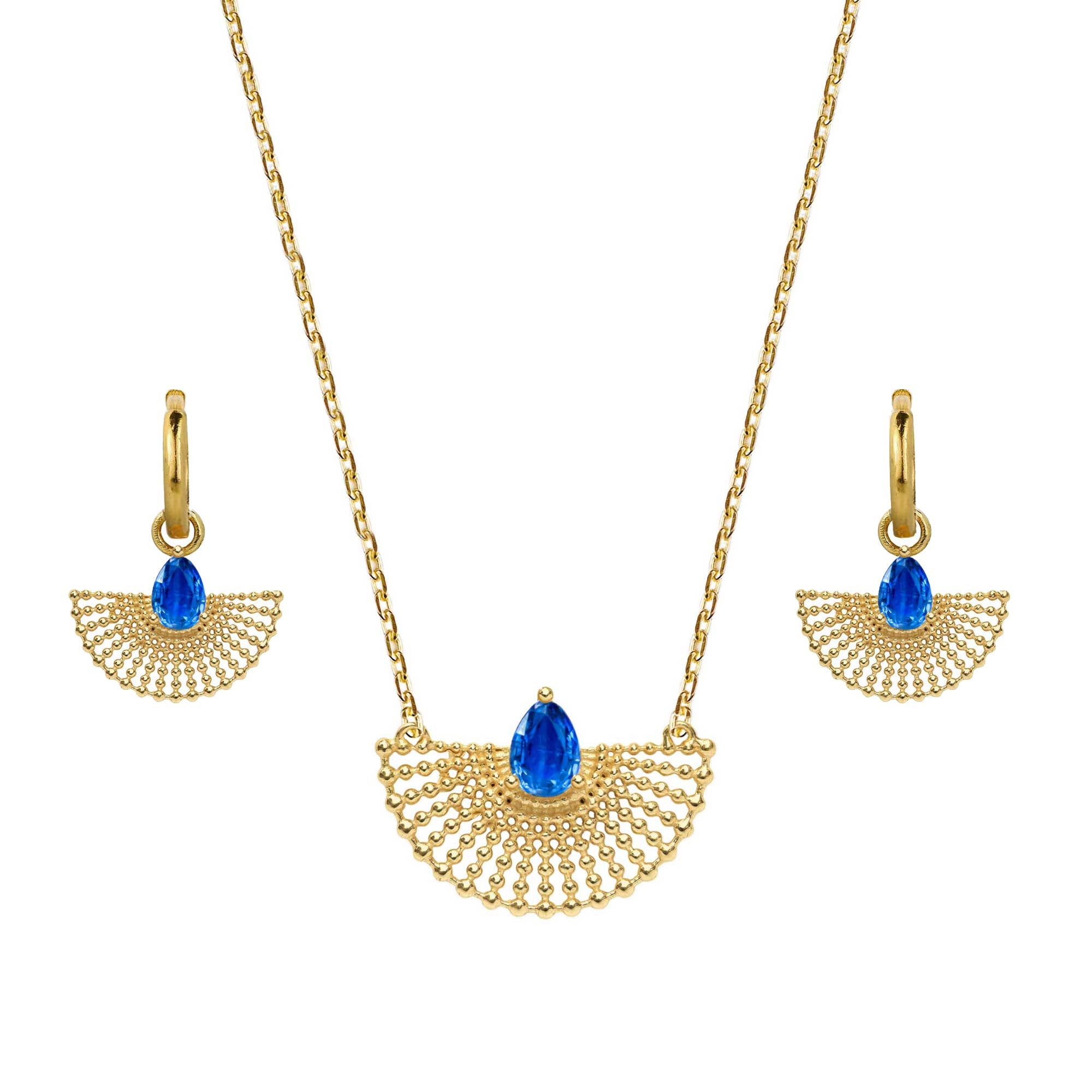 Gold Beaded Kyanite Necklace and Earring Set