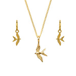 Swallow in Flight gold necklace and earring set