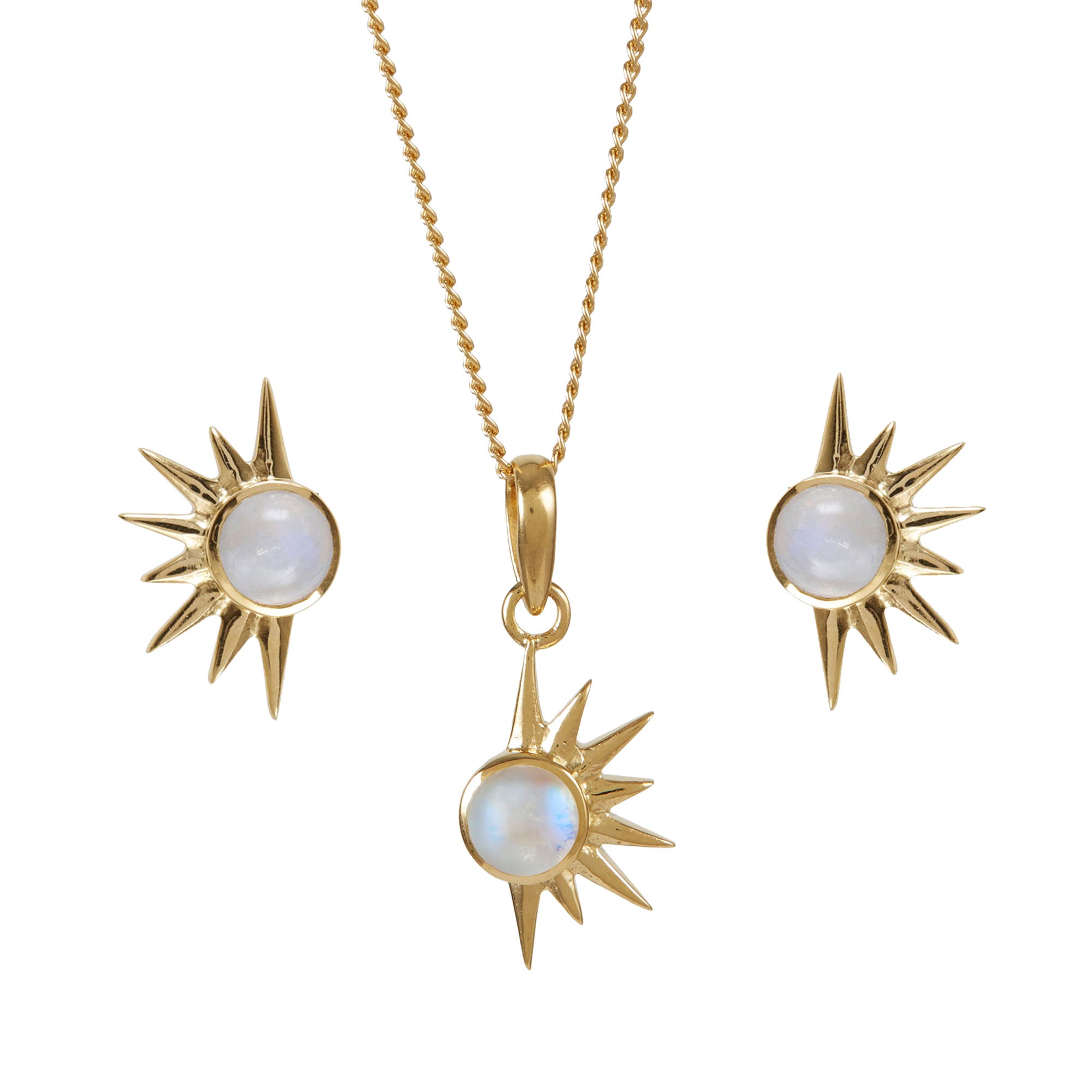 Gold Moonstone Necklace and Earring Set