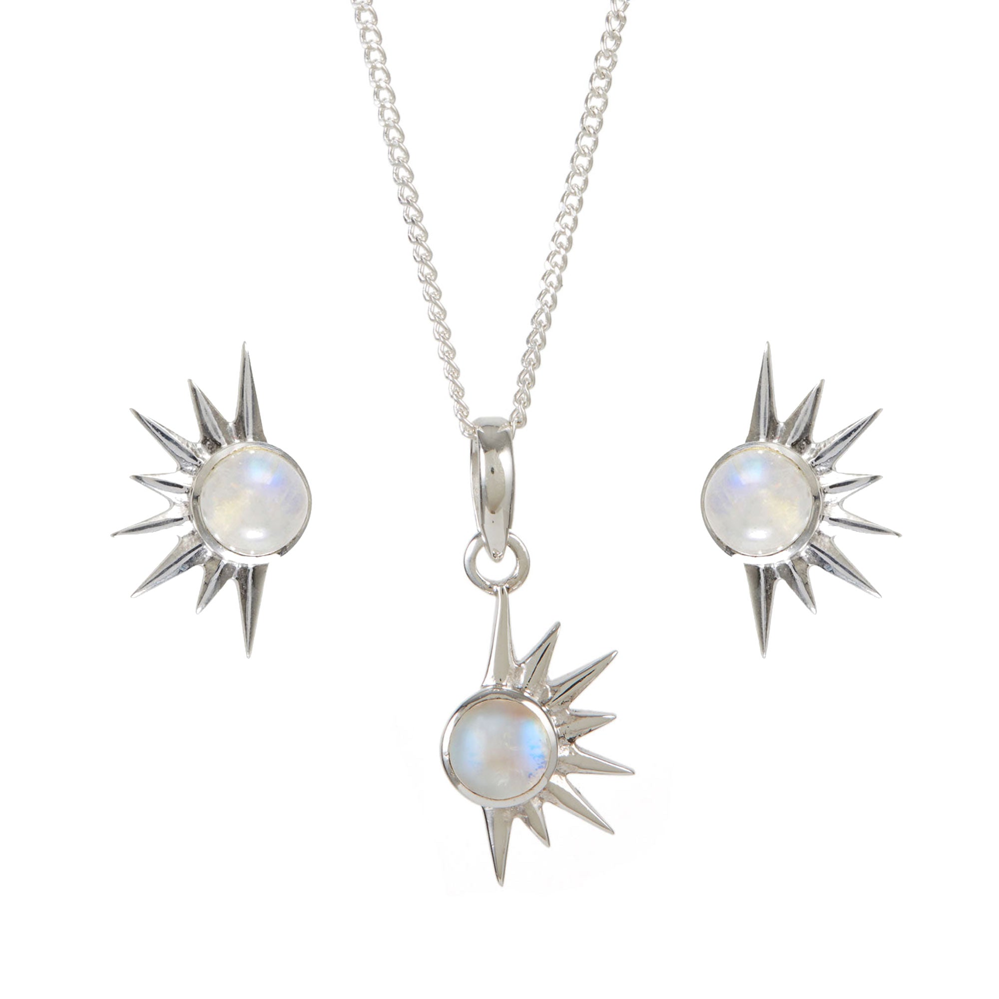 Total Eclipse Silver Moonstone Necklace and Stud Earrings Set