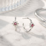 Silver Star Earrings with Garnet Centre, Silver Star Hoops, Silver Star Earrings, January Birthstone Star Earrings