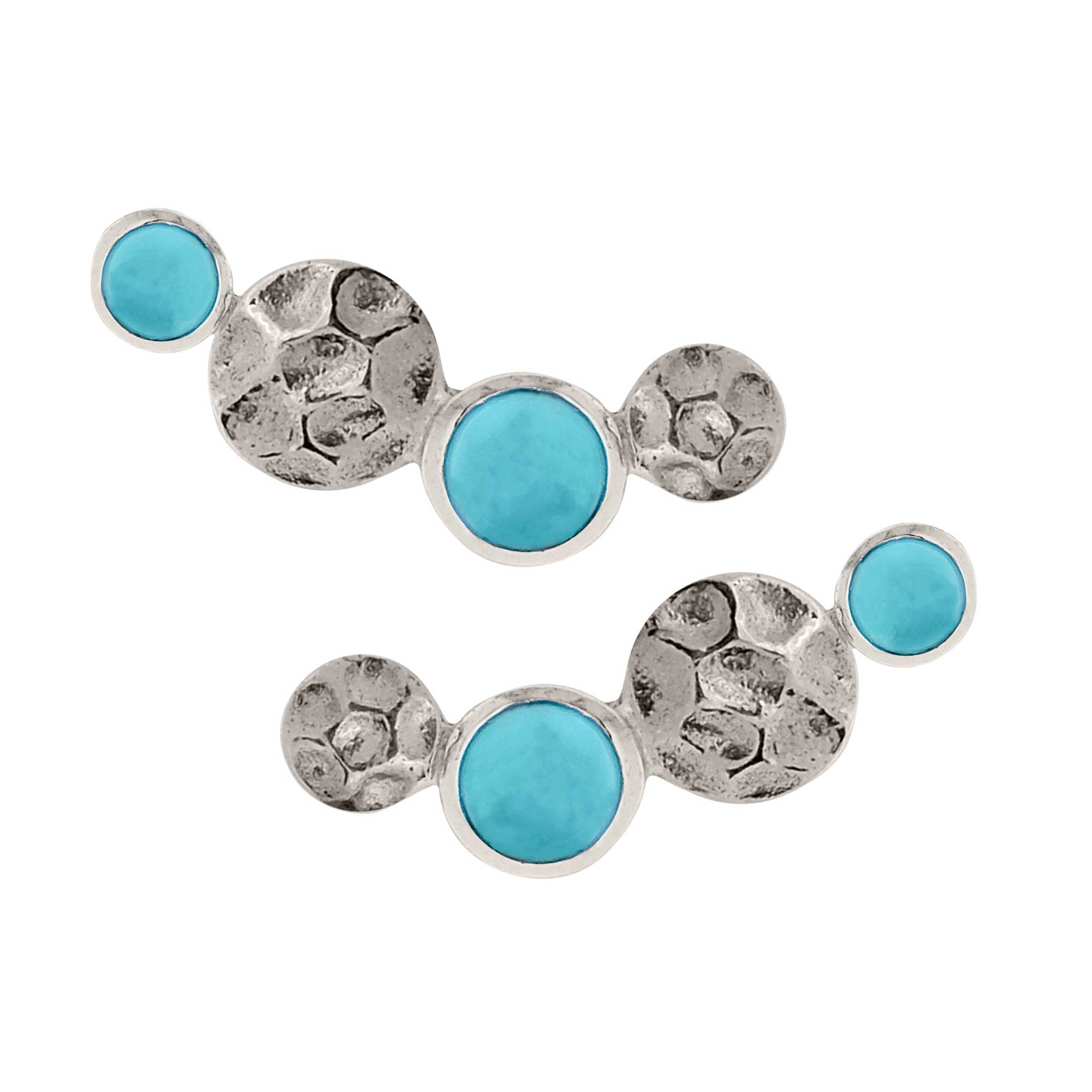 Silver Turquoise Hammered Stud Earrings