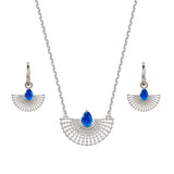 Surya Silver and Kyanite Beaded Necklace and Hoop Earrings Set