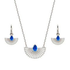 Surya Silver and Kyanite Beaded Necklace and Hoop Earrings Set
