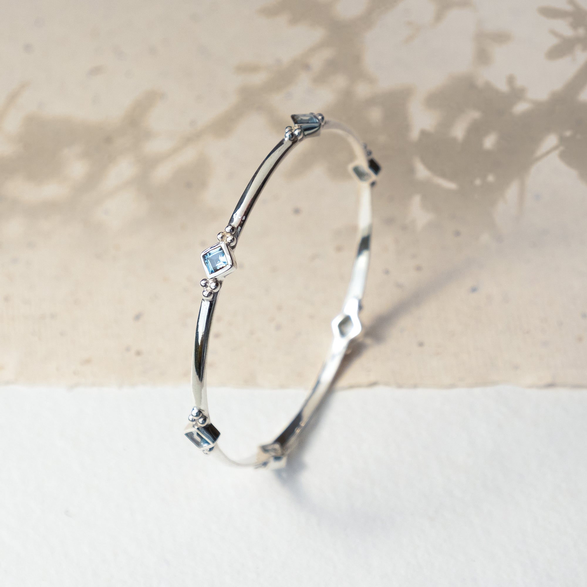 Silver Bangle, Blue Topaz Bangle