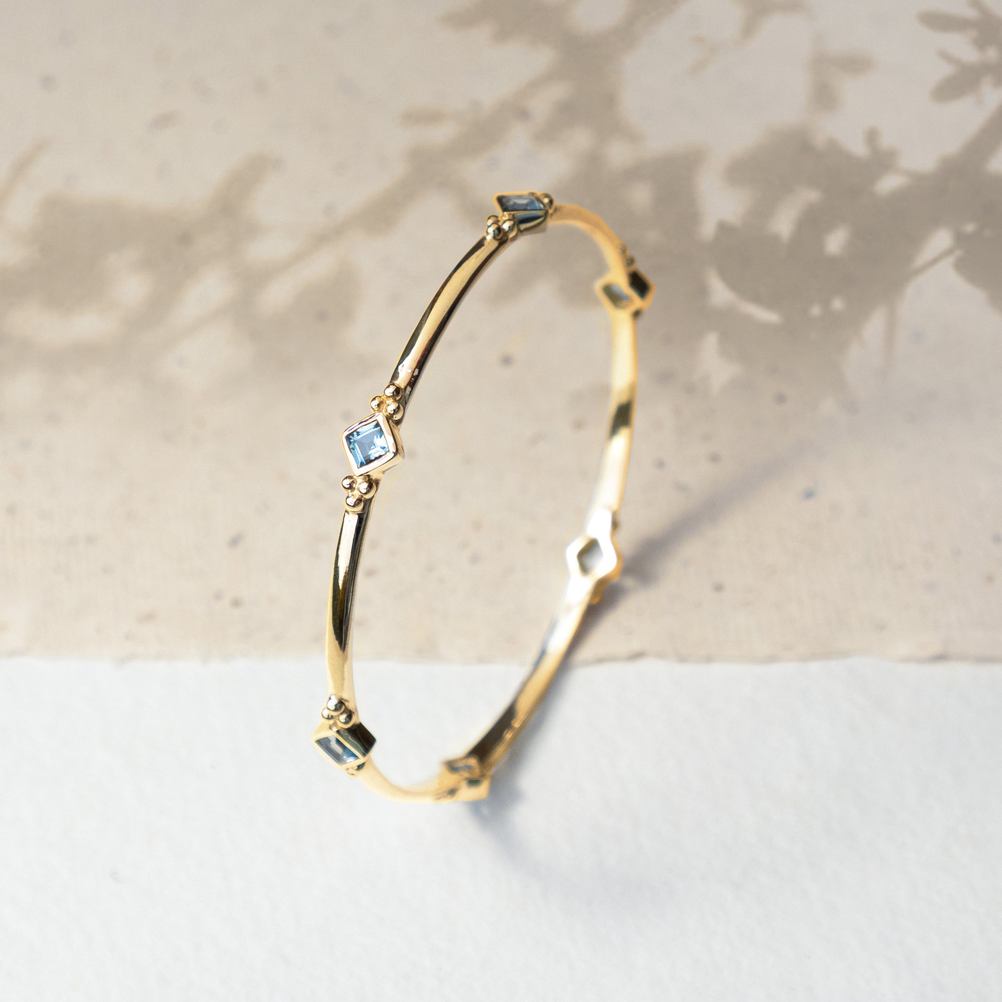 Gold vermeil bangle, Blue Topaz bangle, November Birthstone