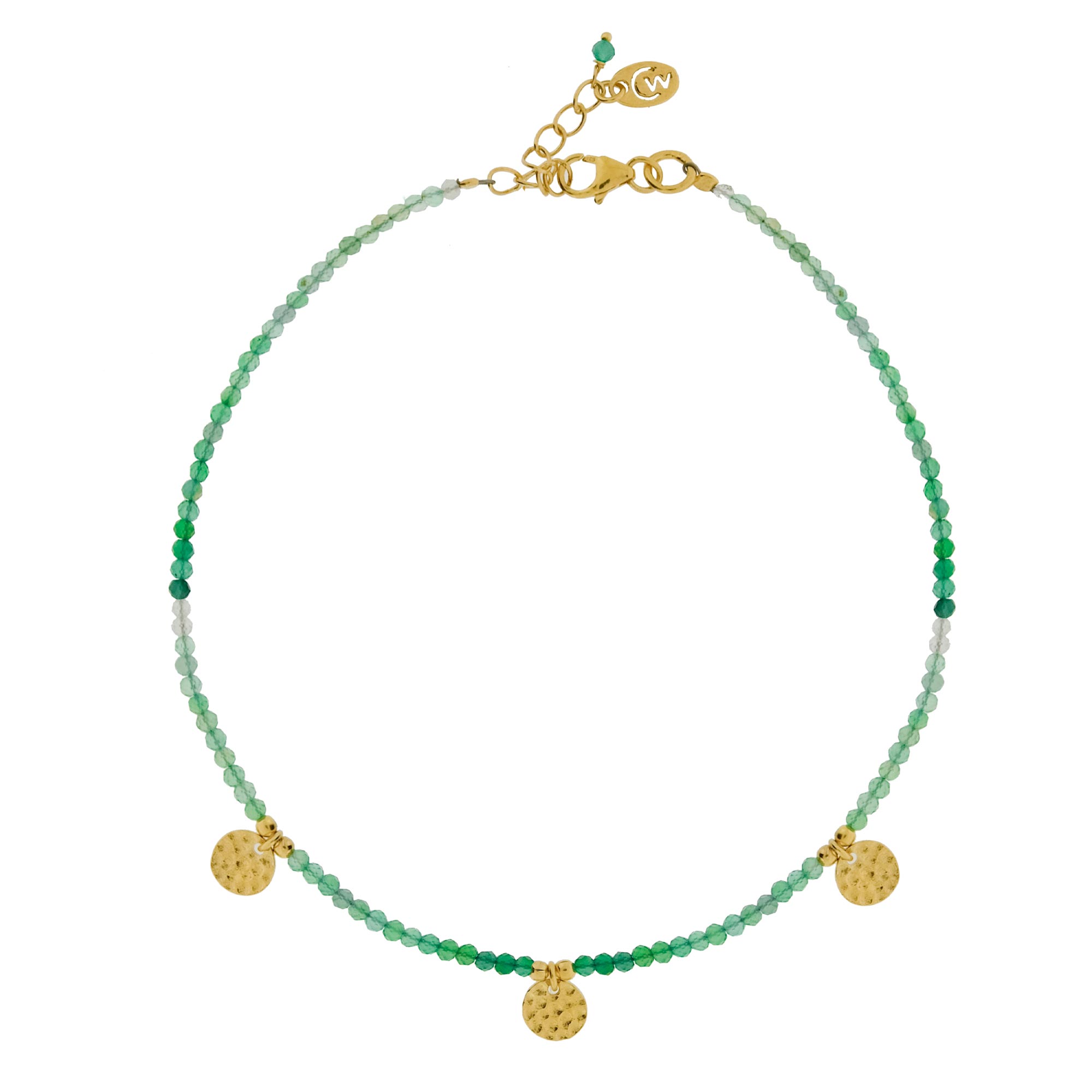 Green Onyx and Gold Disc Anklet