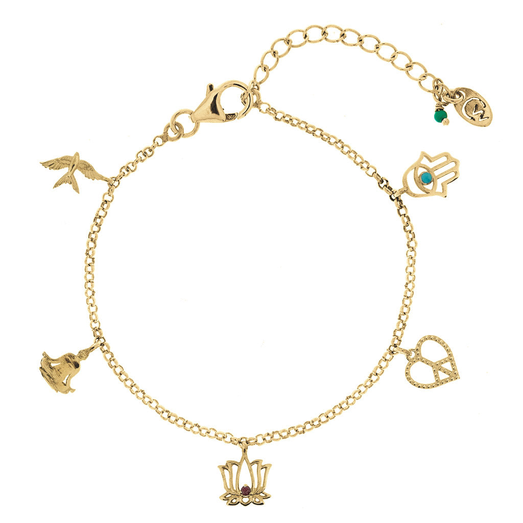 Peace, Love and Freedom Gold Charm Bracelet