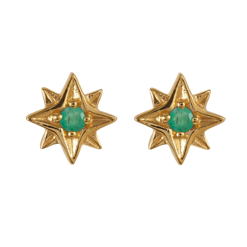 GUIDING NORTH STAR STUDS - GOLD & EMERALD