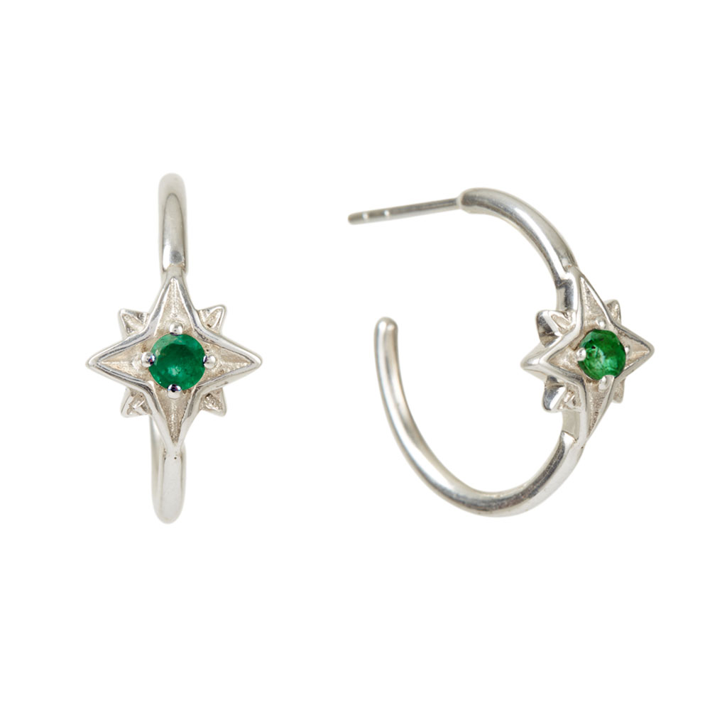 Guiding North Star Emerald Hoop Earrings