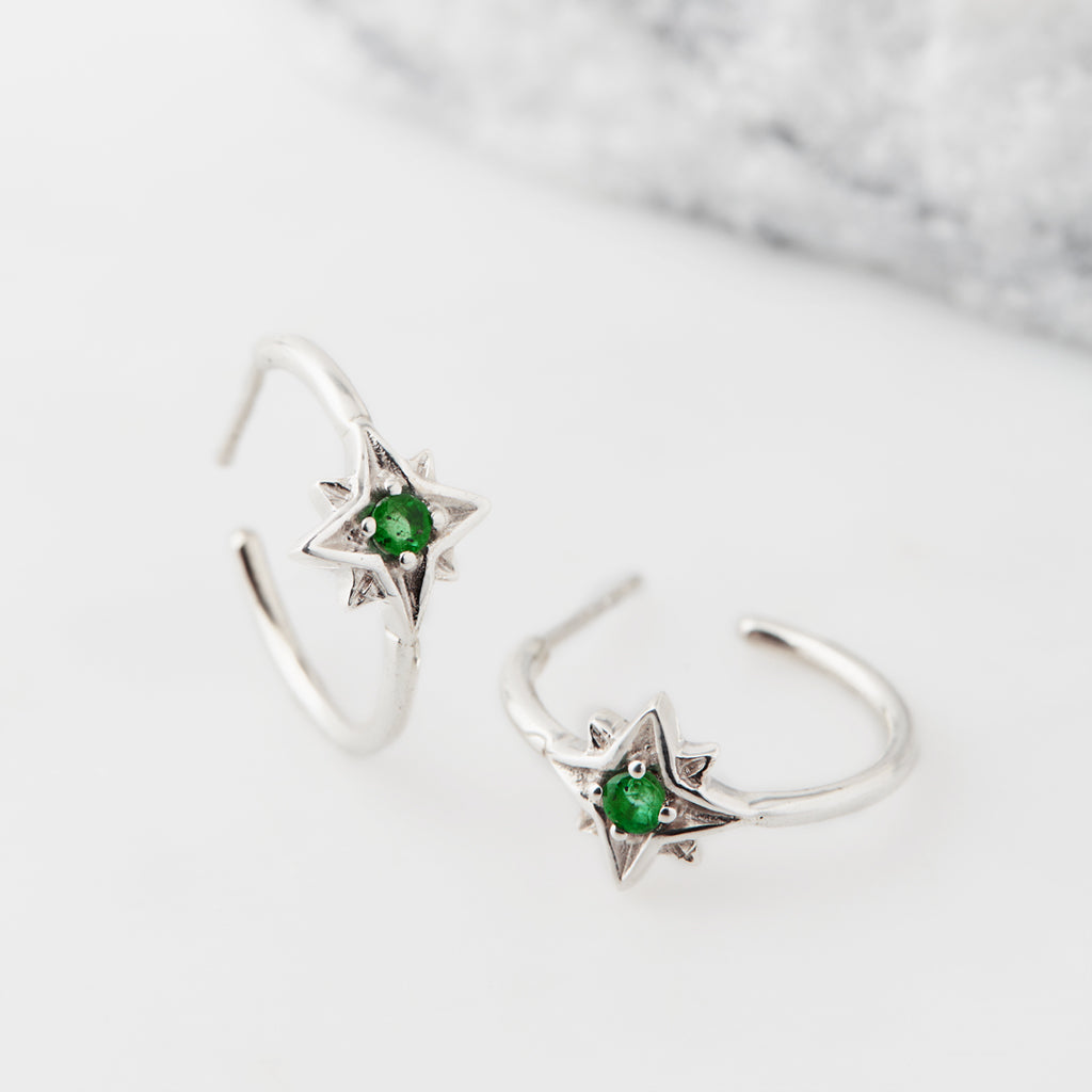 Guiding North Star Emerald Hoop Earrings