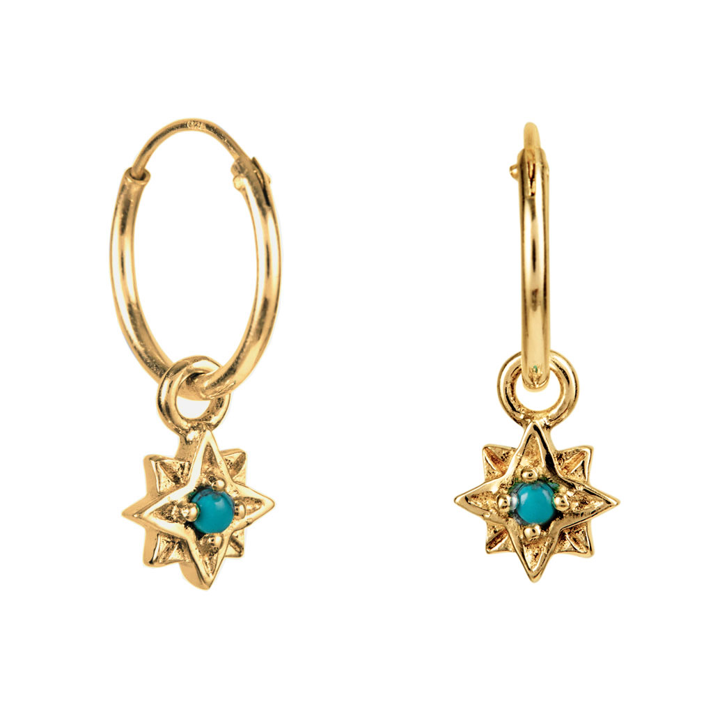 GUIDING NORTH STAR MINI HOOPS - GOLD TURQUOISE
