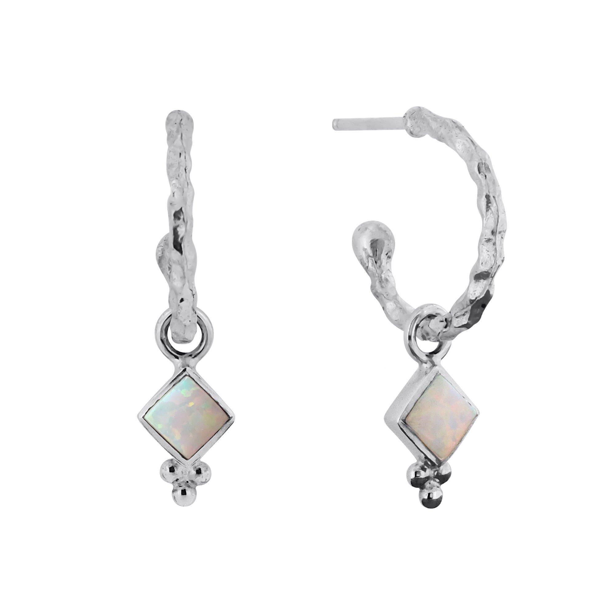 Silver Hoops, Opal Earrings, October birthstone Hoops