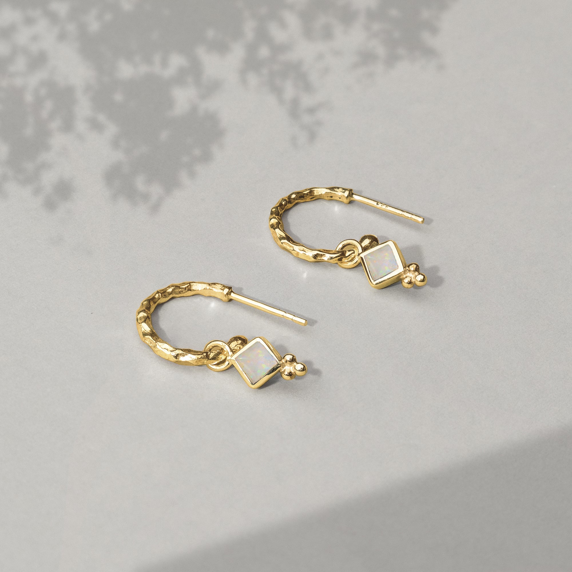 Opal Earrings, Gold Vermeil Hoops, October Birthstone