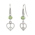 Peridot and Silver Peace Heart Earrings