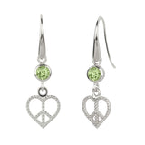 Peridot and Silver Peace Heart Earrings