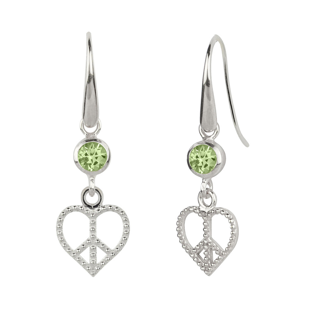 Peridot and Silver Peace Heart Earrings