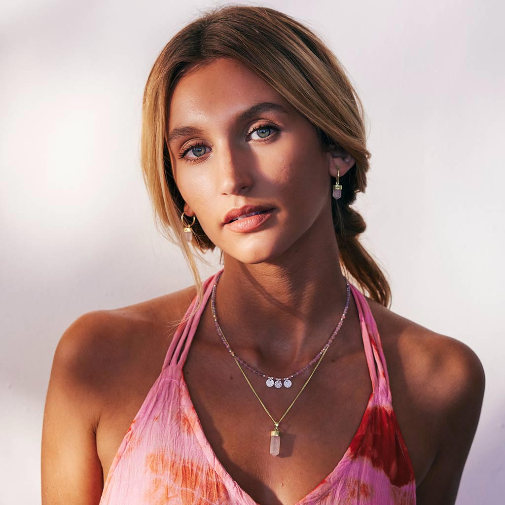 Rose Quartz Gold Bullet Necklace