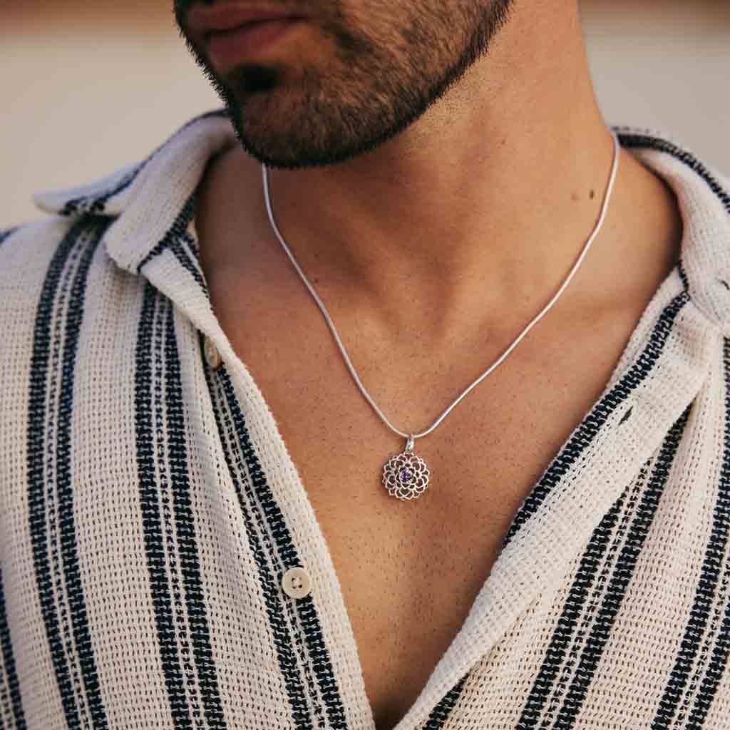 Round Silver Pendant Necklace For Men